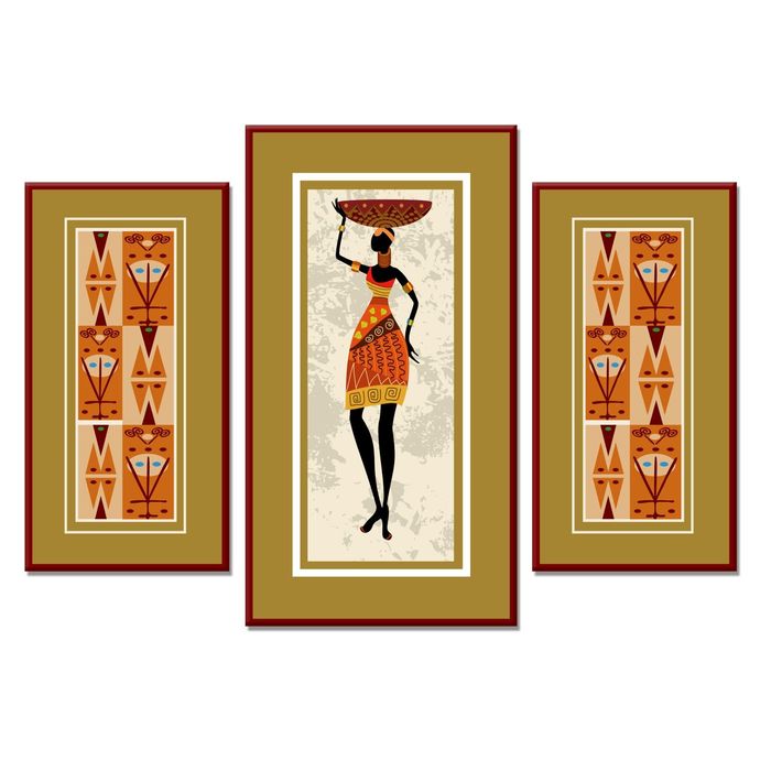 Модульная картина "Женщина с блюдом на голове"