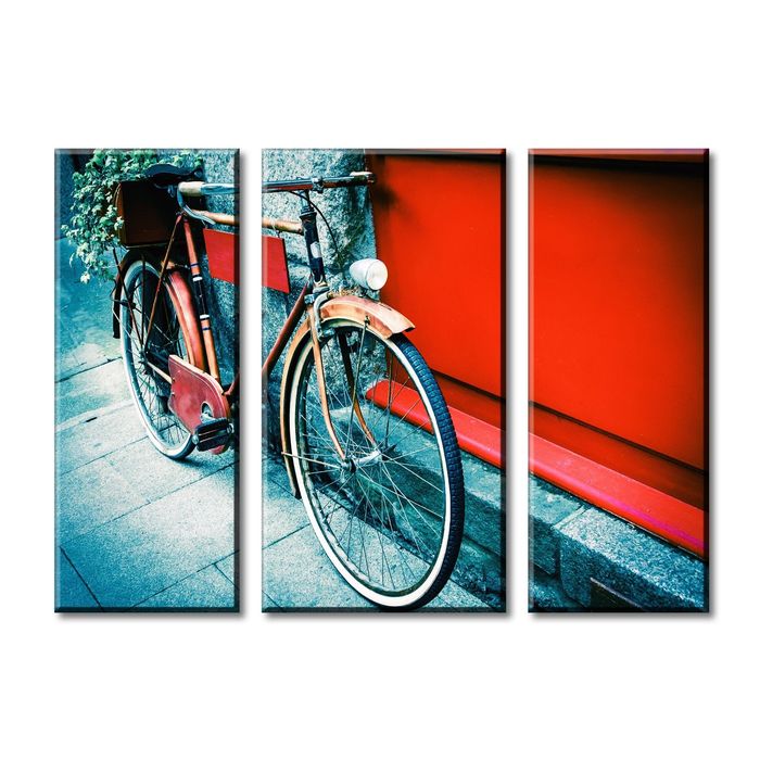 Модульная картина "Велосипед у красного окна"