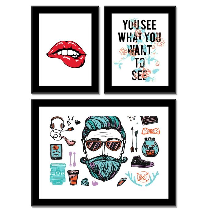 Модульная картина "Губы, надпись и хипстер"