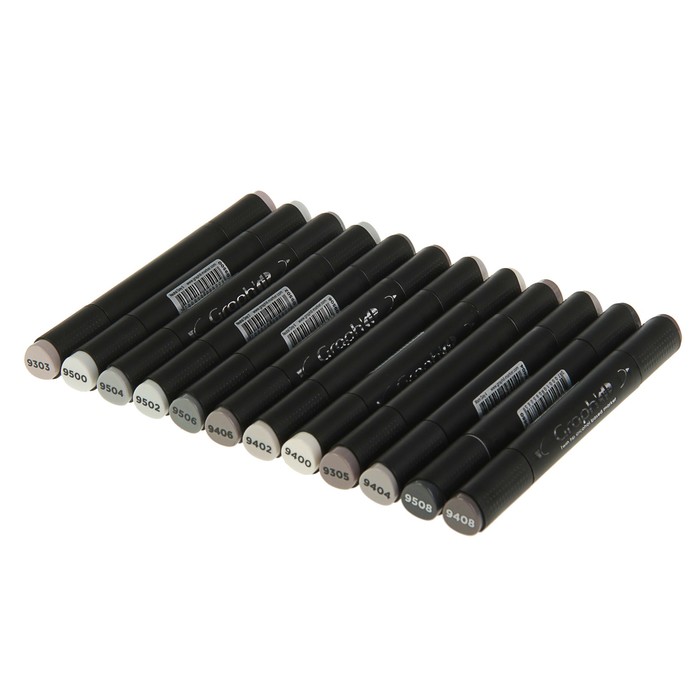 Маркер художественный набор GRAPH'IT 12 цветов Mix grey (двухсторонний: пулевидный/скошенный) серые цвета