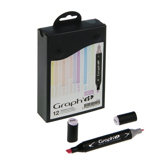 Маркер художественный набор GRAPH'IT 12 цветов Pastels (двухсторонний: пулевидный/скошенный) пастельные цвета