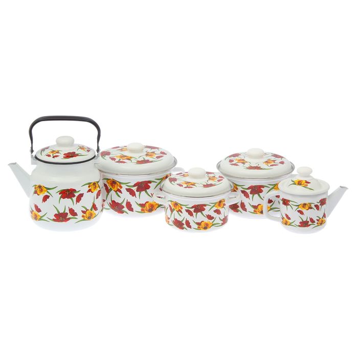 Набор кухонный "Вальс цветов", 5 предметов: кастрюли 2 л, 3 л, 4 л, чайники 1 л, 3,5 л