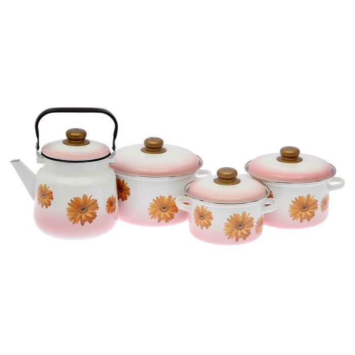 Набор кухонный "Герберы", 4 предмета: кастрюли 2 л, 3 л, 4 л, чайник 3,5 л