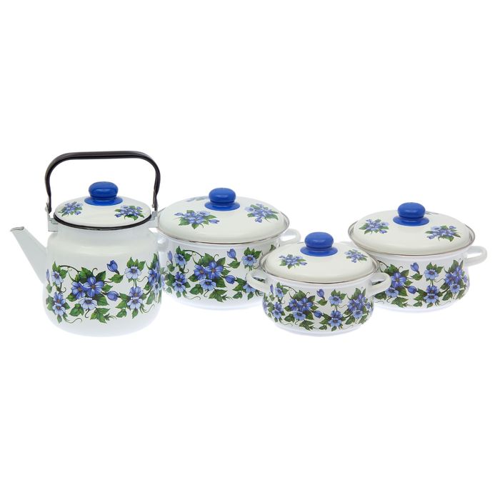 Набор кухонный "Забава", 4 предмета: кастрюли с элементом "Тор" 2 л, 3 л, 4 л, чайник 3,5 л