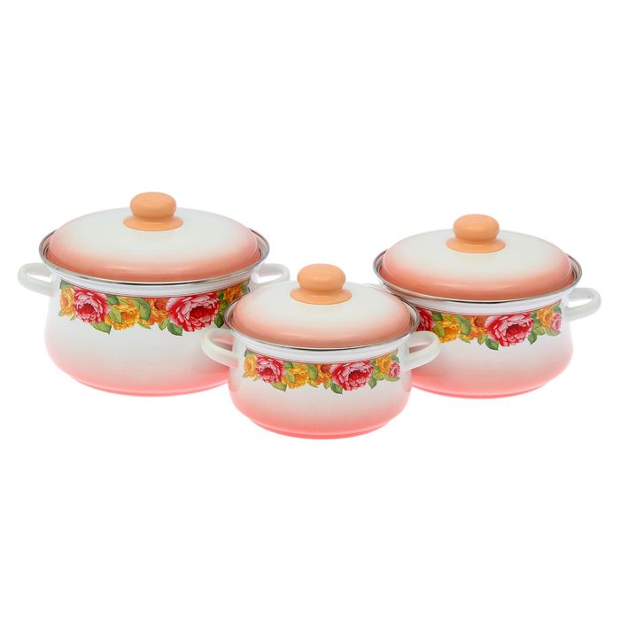 Набор кастрюль "Пион бархатный", 3 шт: 2 л, 3 л, 4 л