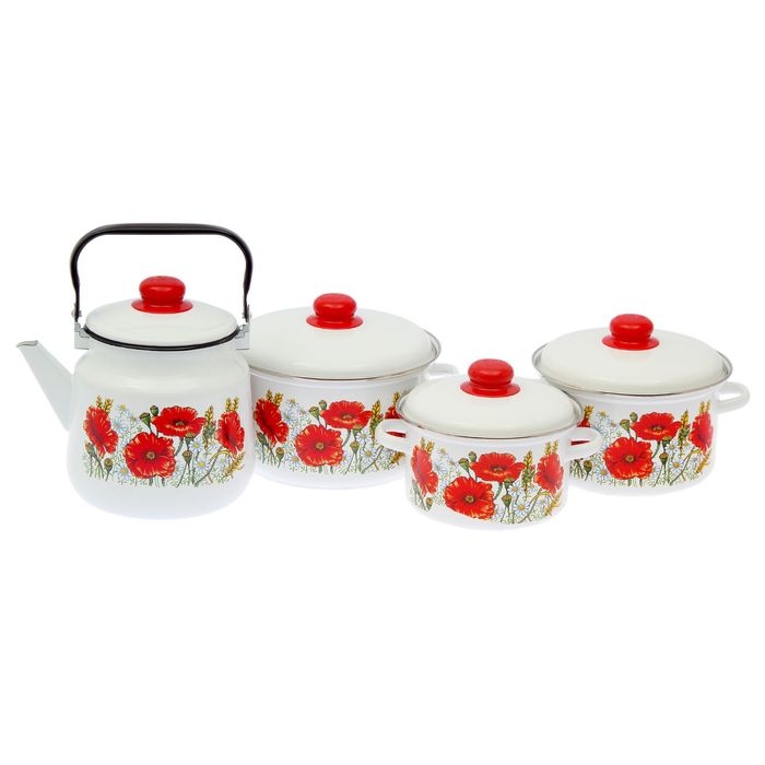 Набор посуды "Уралочка", 4 предмета: кастрюли 2 л, 3 л, 4 л, чайник 3,5 л