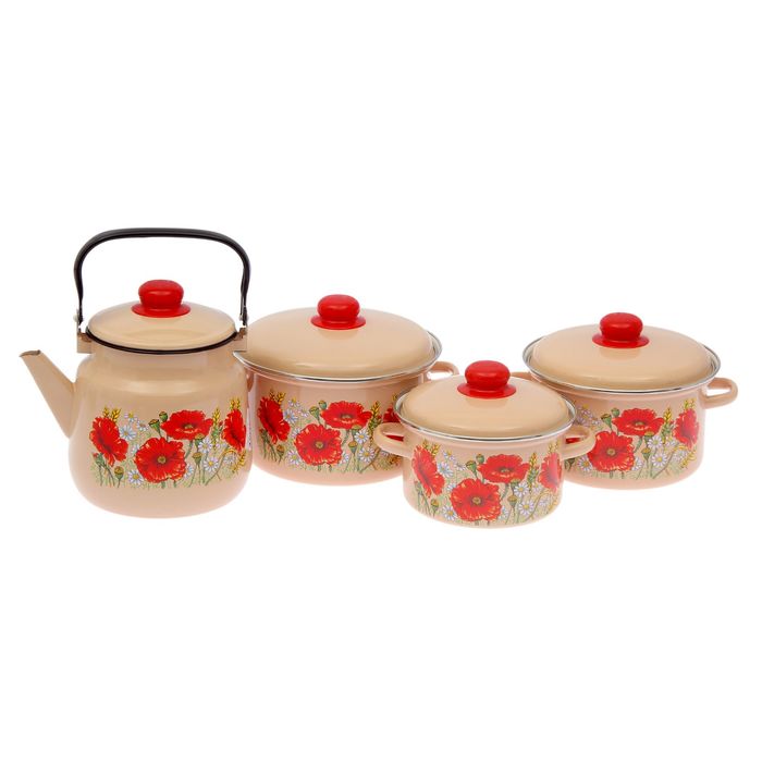 Набор посуды "Уралочка" 4 предмета: кастрюли 2 л, 3 л, 4 л, чайник 3,5 л