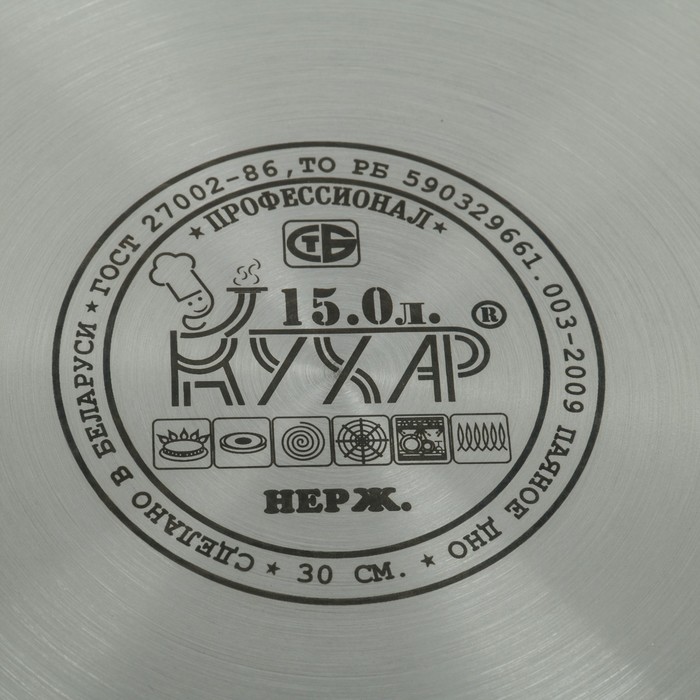 Кастрюля 15 л, d=30 см "Профессионал", с металлической крышкой