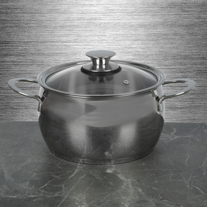 Набор посуды "Магнолия Престиж" 5 предметов: кастрюли 1,8 л, 3,5 л, 4,5 л сковорода 3 л, ковш 1,2 л, стеклянные крышки