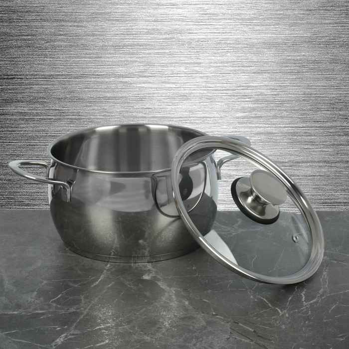 Набор посуды "Магнолия Престиж" 5 предметов: кастрюли 1,8 л, 3,5 л, 4,5 л сковорода 3 л, ковш 1,2 л, стеклянные крышки