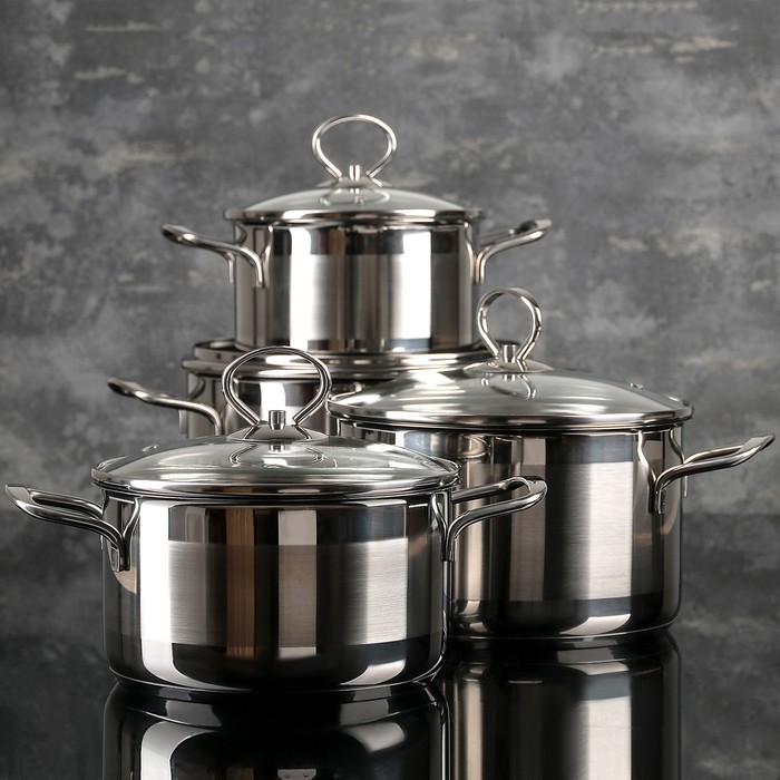 Набор кастрюль "Лотос. Классика" 4 шт: 1,8 л, 2 л, 3 л, 4 л, стеклянные крышки