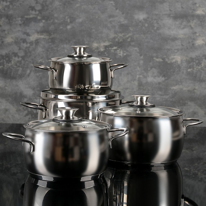 Набор кастрюль "Магнолия. Престиж" 4 шт: 1,8 л, 2,5 л, 3,5 л, 4,5 л, стеклянные крышки