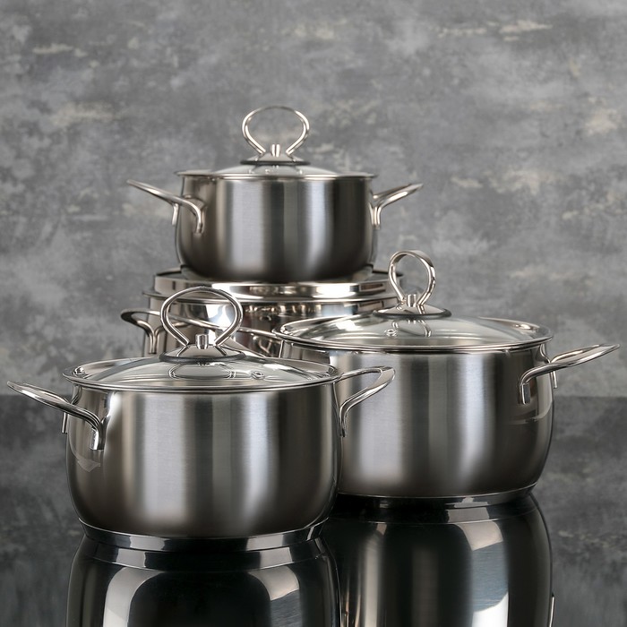 Набор кастрюль "Магнолия. Классика" 4 шт: 1,8 л, 2,5 л, 3,5 л, 4,5 л, стеклянные крышки