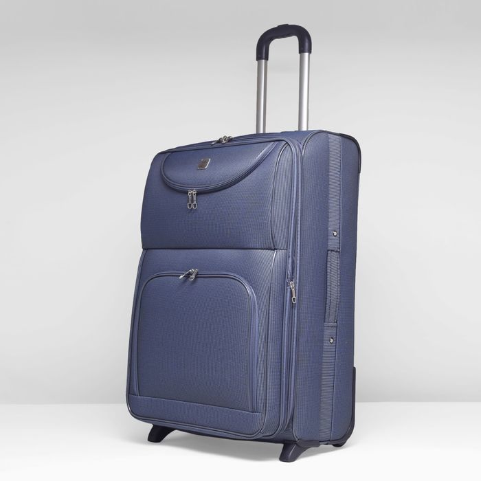 Чемодан с увеличением, большой, 28", 75 л, 2 колеса, цвет синий