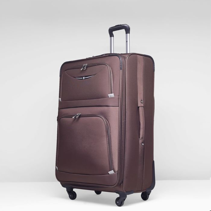 Чемодан с увеличением, большой, 28", 75 л, 4 колеса, цвет коричневый