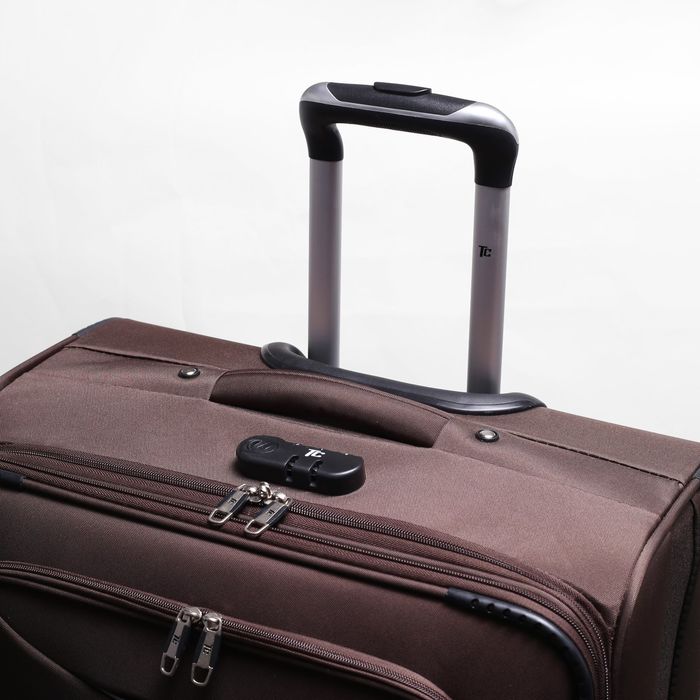 Чемодан с увеличением, большой, 28", 75 л, 4 колеса, цвет коричневый