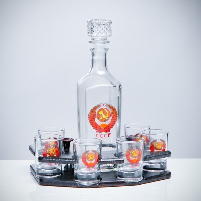Мини-бар 7 предметов графин + стопки деколь "Герб СССР" 500/50 мл