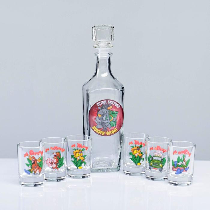 Мини-бар 7 предметов графин + стопки деколь "Охота" 500/50 мл