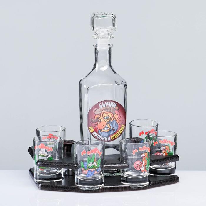 Мини-бар 7 предметов графин + стопки деколь "Охота" 500/50 мл