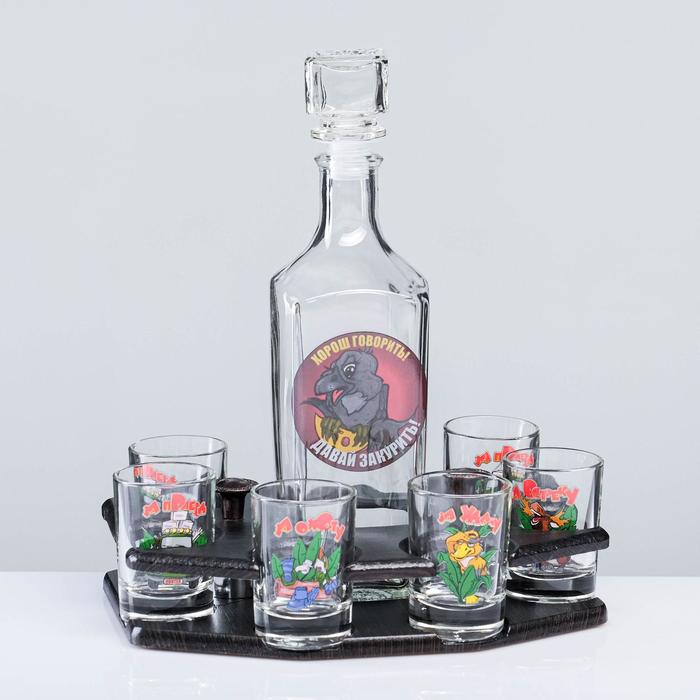 Мини-бар 7 предметов графин + стопки деколь "Охота" 500/50 мл