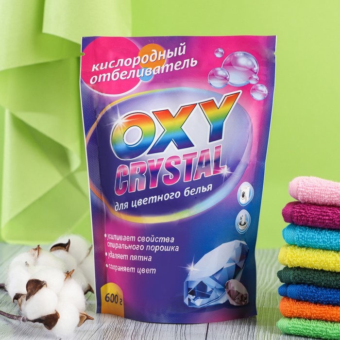 Отбеливатель Selena Oxy crystal, порошок, для разноцветных тканей, кислородный, 600 г отбеливатель кислородный otsu oxy clean 1 кг