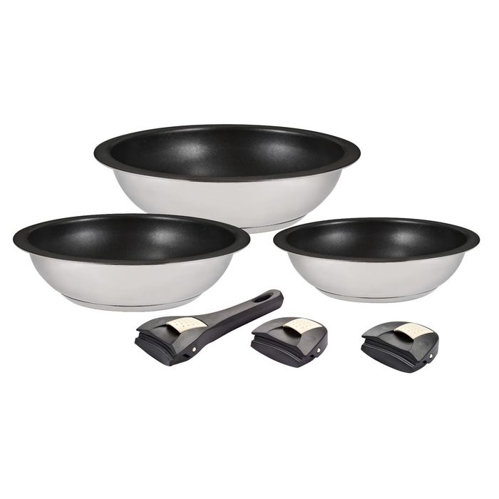 Набор сковородок OUICK-CLAC 6 предметов, сковорода 3 шт., 20 см, 24 см, 28 см, ручки 3 шт.