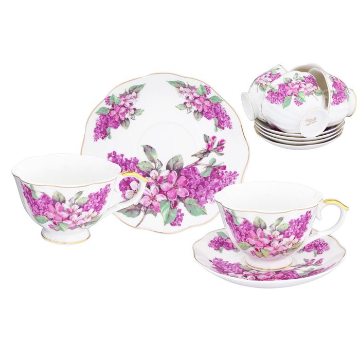 Чайный набор "Ветка сирени" чашка на ножке, 12 предметов 250 мл