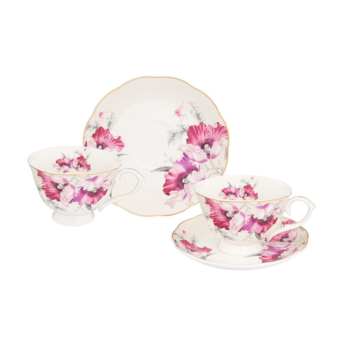 Чайная пара "Серебристый мак", 4 предмета 250 мл, чашка на ножке