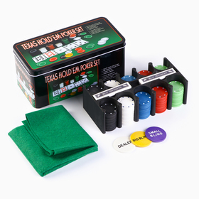 Покер, набор для игры (карты 2 колоды, фишки без номин. 200 шт, сукно 60х90 см) микс