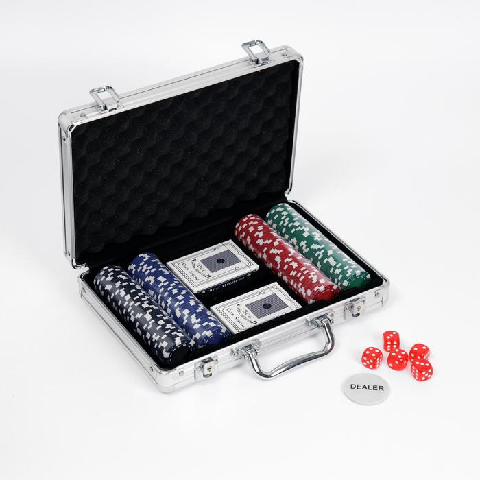 Покер в металлическом кейсе (2 колоды карт, фишки 200 шт б/номинала, 5 кубиков), 20.5 х 29 см покер в металлическом кейсе 2 колоды карт фишки 200 шт б номинала 5 кубиков 20 5 х 29 см