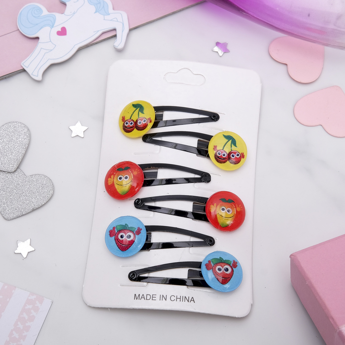 Заколки для волос "Мордашки" (набор 6 шт.), фруктики