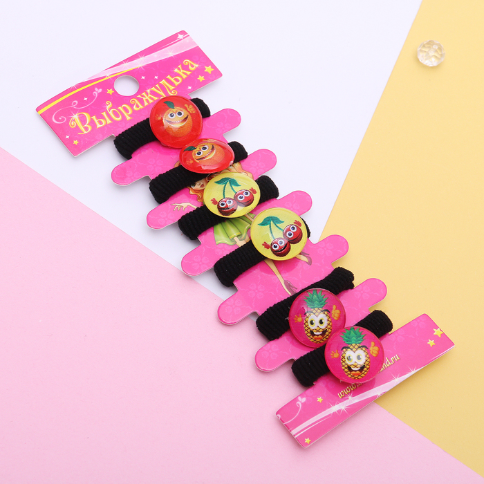 Резинки для волос "Мордашки" (набор 6 шт.), фруктики