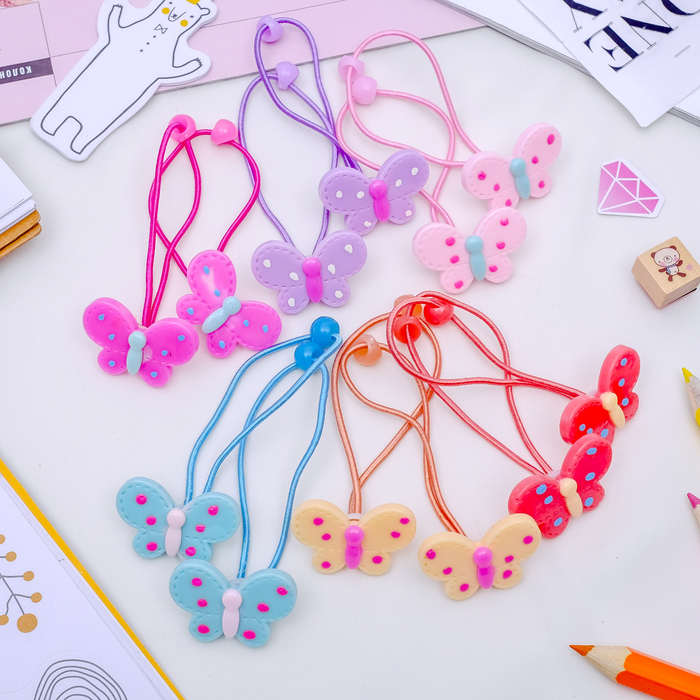 Резинка для волос "Точка глянец" (цена за пару) бабочки микс