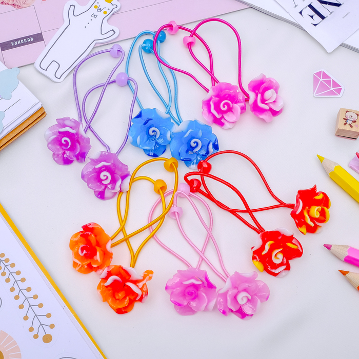 Резинка для волос "Цветочный глянец" (цена за пару) розы микс