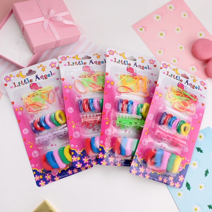 Набор для волос "Маленький ангел" (2 краба, 11 резинок + силиконовые), микс