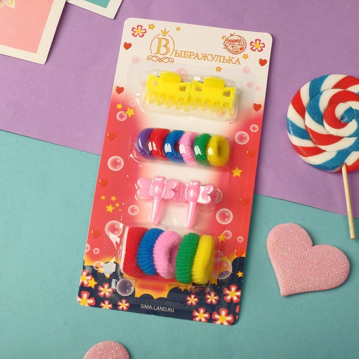 Набор для волос "Маленький ангел" (4 краба, 11 резинок), микс