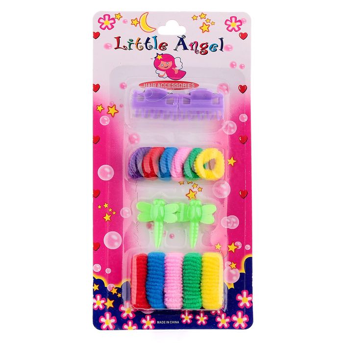 Набор для волос "Маленький ангел" (4 краба, 11 резинок), микс