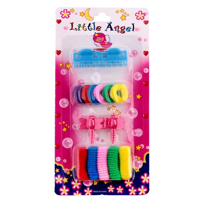 Набор для волос "Маленький ангел" (4 краба, 11 резинок), микс