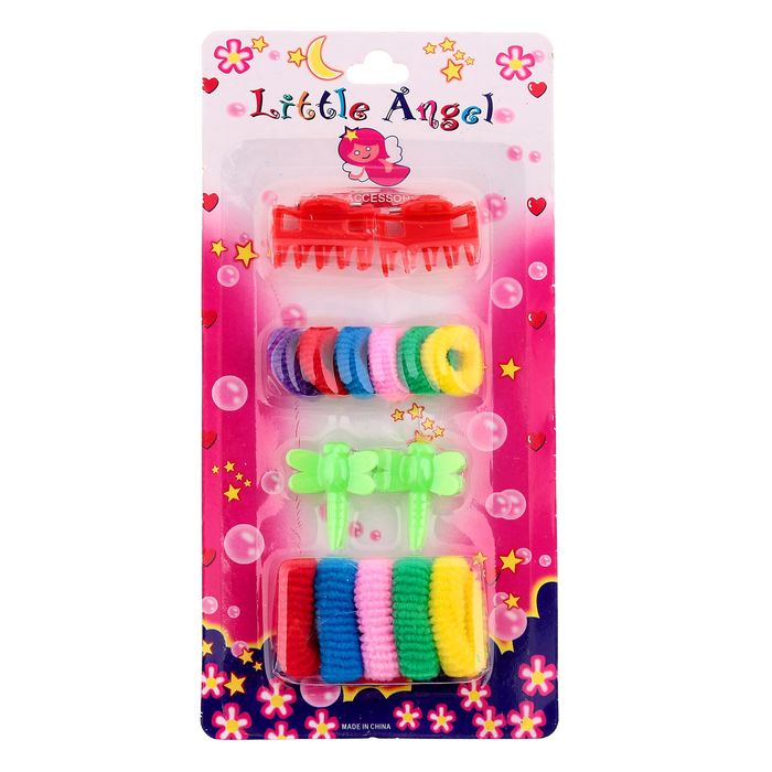Набор для волос "Маленький ангел" (4 краба, 11 резинок), микс