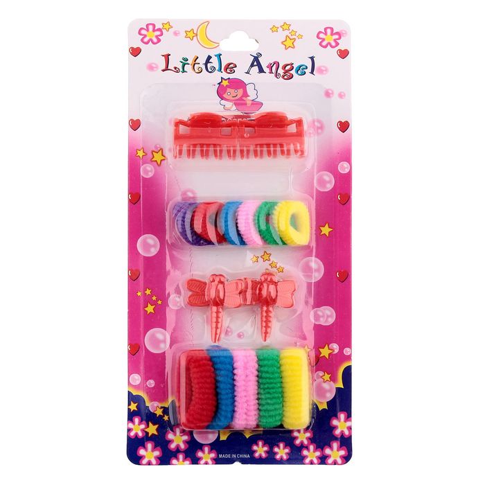 Набор для волос "Маленький ангел" (4 краба, 11 резинок), микс