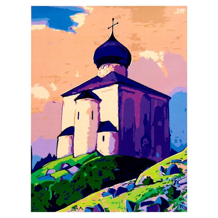 Роспись по холсту "Церковь", 30 х 40 см