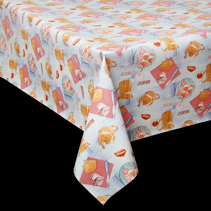 Клеенка столовая с увеличенным наложением на нетканной основе 20 м "Мажор. Завтрак", цвет голубой