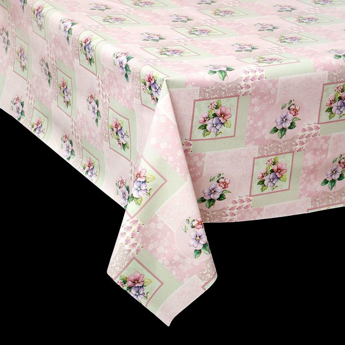 Клеенка столовая на нетканой основе "Цветы", рулон 20 м, цвет розовый