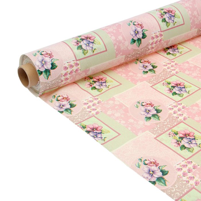 Клеенка столовая на нетканой основе "Цветы", рулон 20 м, цвет розовый