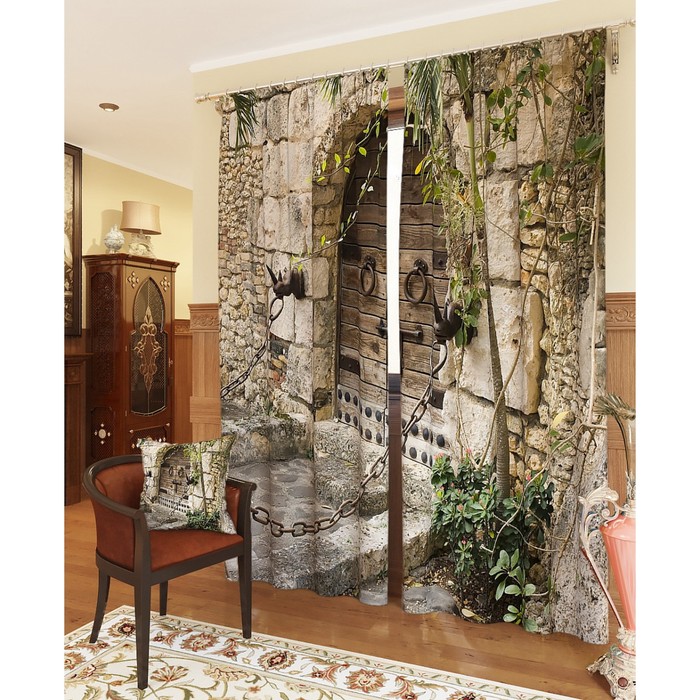 Фотошторы "Старинная дверь", размер 150х260 см - 2 шт, блэкаут