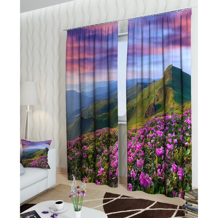 Фотошторы "Горные луга", размер 150х260 см - 2 шт, блэкаут