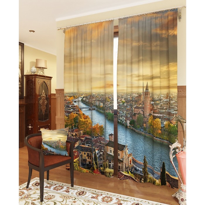 Фотошторы "Два берега", размер 150х260 см - 2 шт, блэкаут