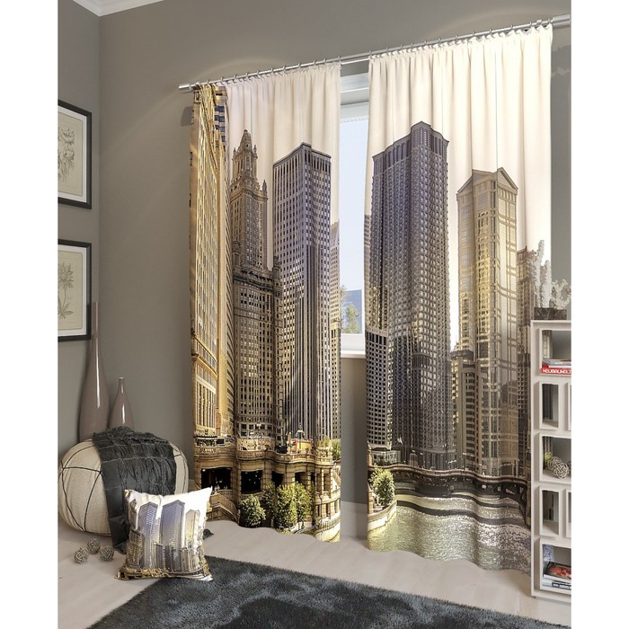 Фотошторы "Деловые высотки", размер 150х260 см - 2 шт, блэкаут