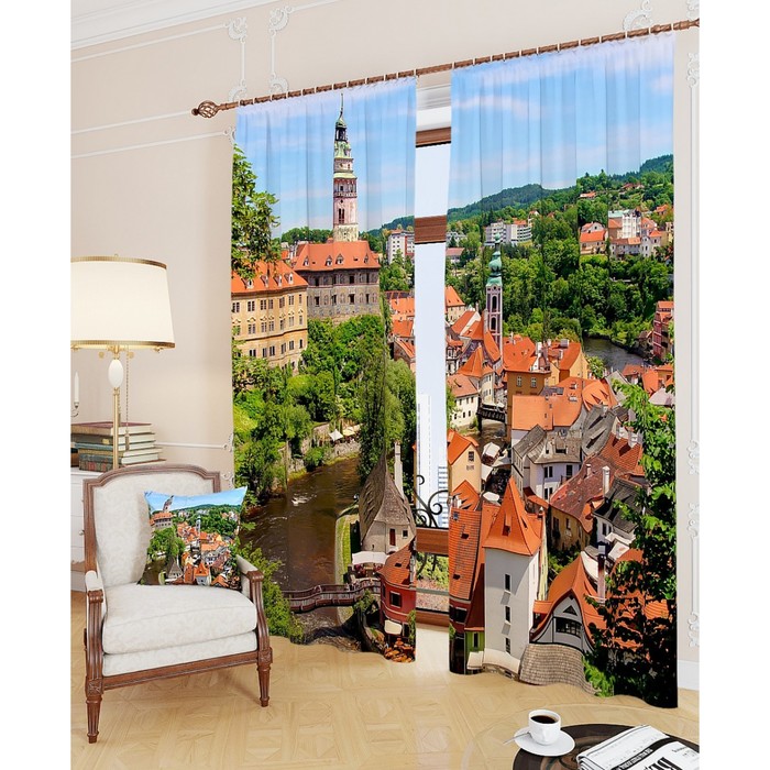 Фотошторы "Средневековый маленький город", размер 150х260 см - 2 шт, блэкаут