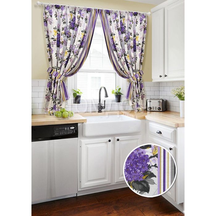 Шторы для кухни "Саманта", размер 170х175 см — 2 шт и 2 подхвата